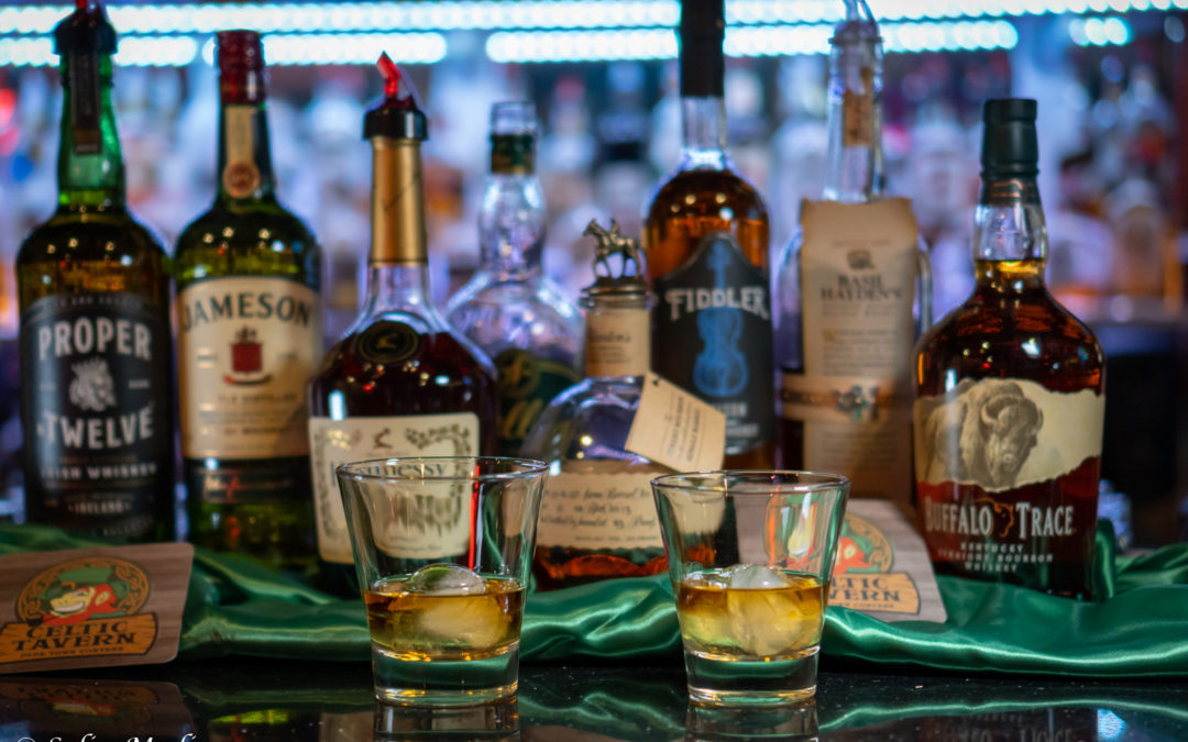 High end bourbons and with glasses - Best Bar Conyers and Rockdale - The Celtic Tavern