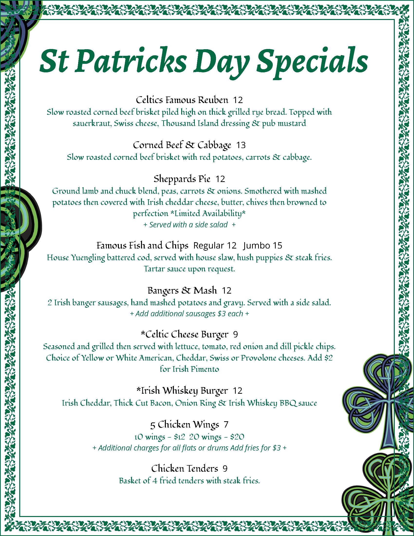 St. Patrick's Day Special Food and Drink Menus 2021